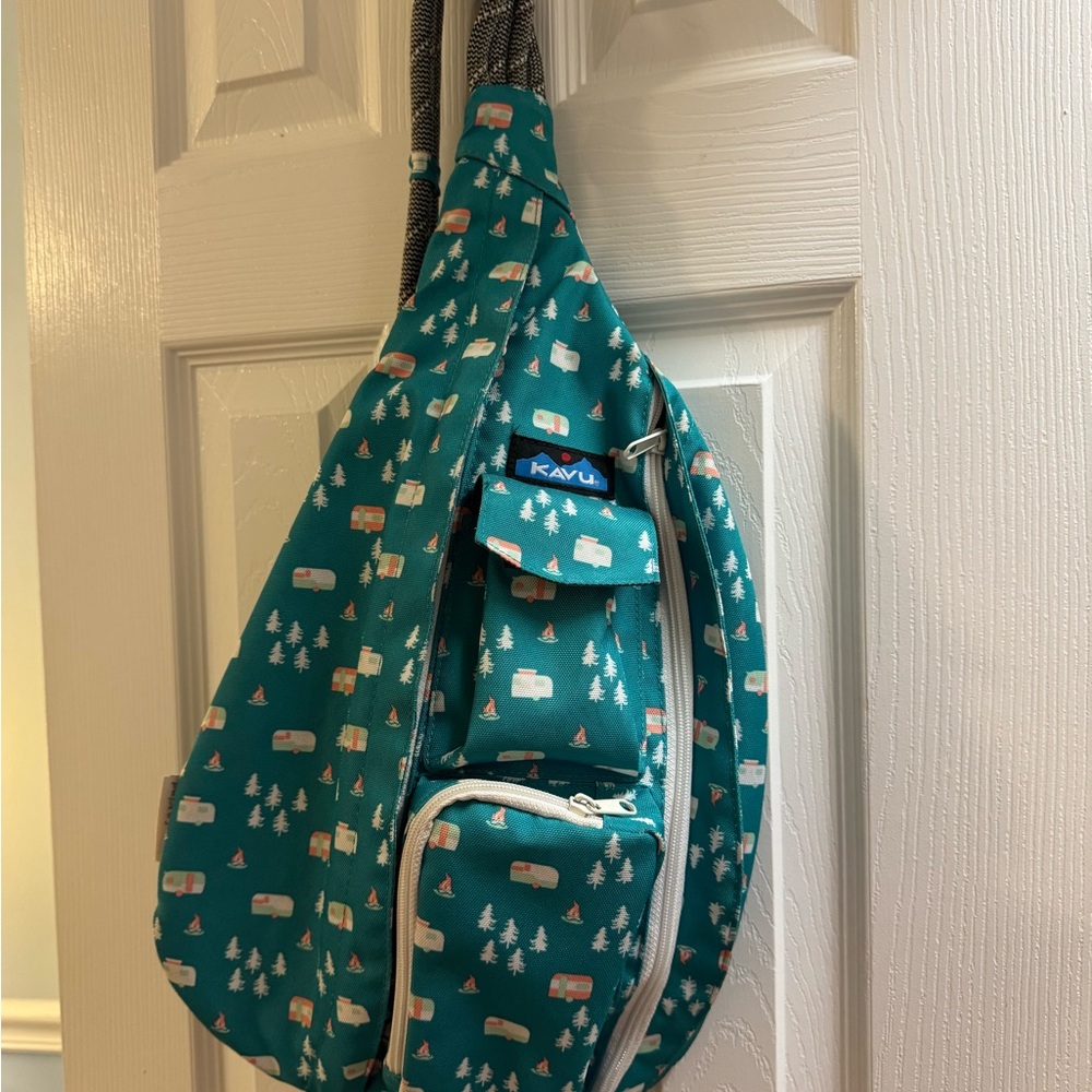 Kavu Teal Sling Bag with Camper Design